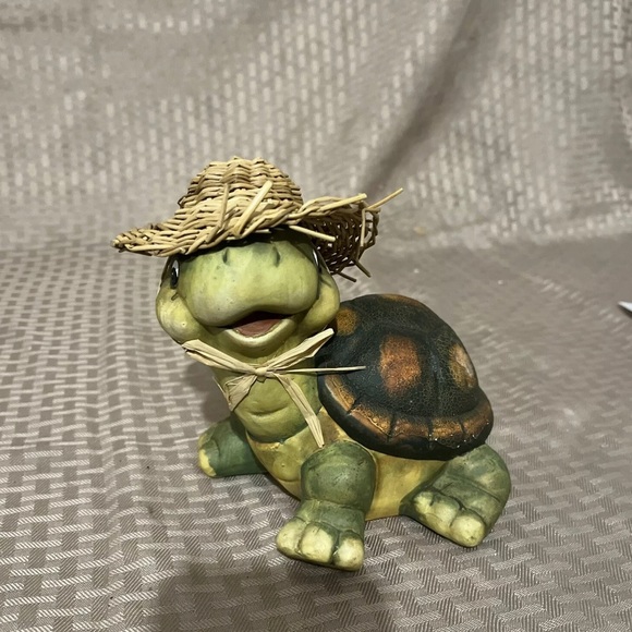 Turtle Figurine with Straw Hat.